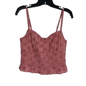 Hollister Pink Cotton Eyelet Crop Tank Top Size M Smocked Back Boho